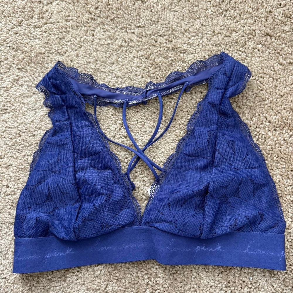 Victorias Secret PINK Purple Lace Bralette Strappy Cage Back Lingerie Top L